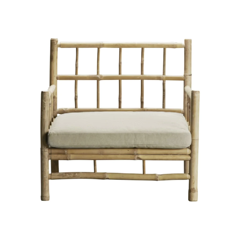 Handmade Bamboo Lounge Chair with Armrests and Cushion - Golden Hands Furniture